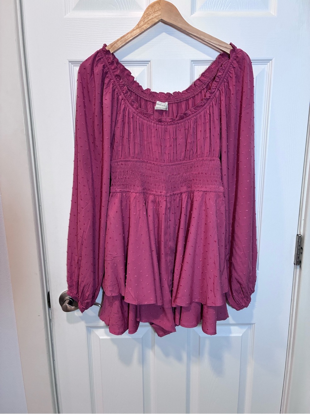 Urban Outfitters Raspberry Pink Swiss Dot Smocked Romper